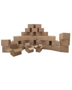 Various sizes of moving boxes accommodate different types of items, ensuring everything is properly organized and protected during the move.